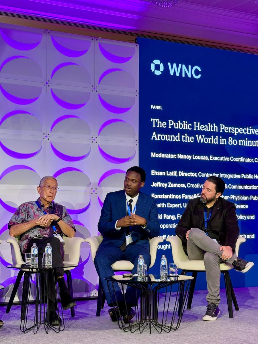 Yusuff Adebayo Adebisi speaking on a public health panel at the World Nicotine Congress 2026 in Brussels