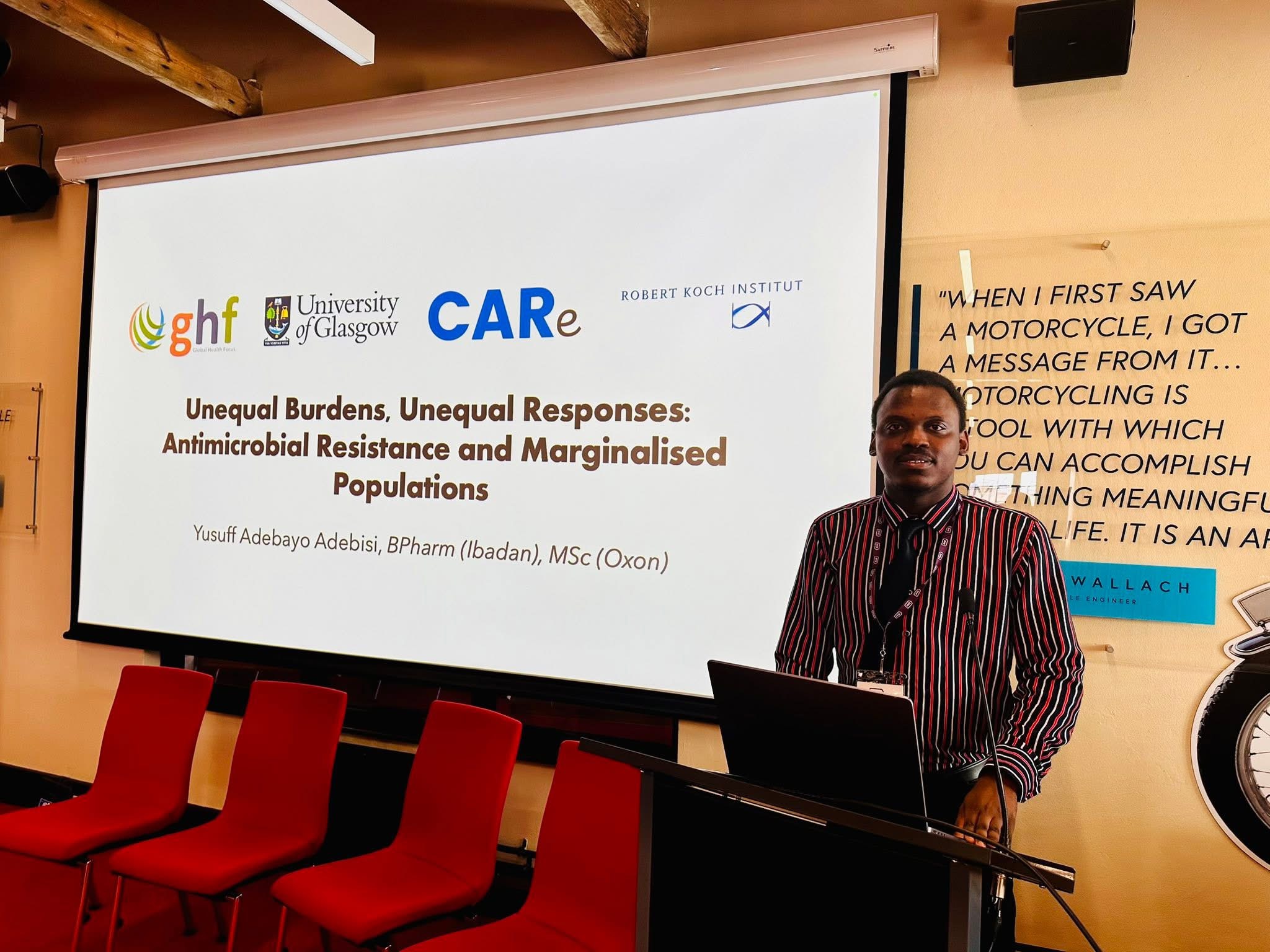 Yusuff Adebisi presenting on Antimicrobial Resistance and Marginalised Populations