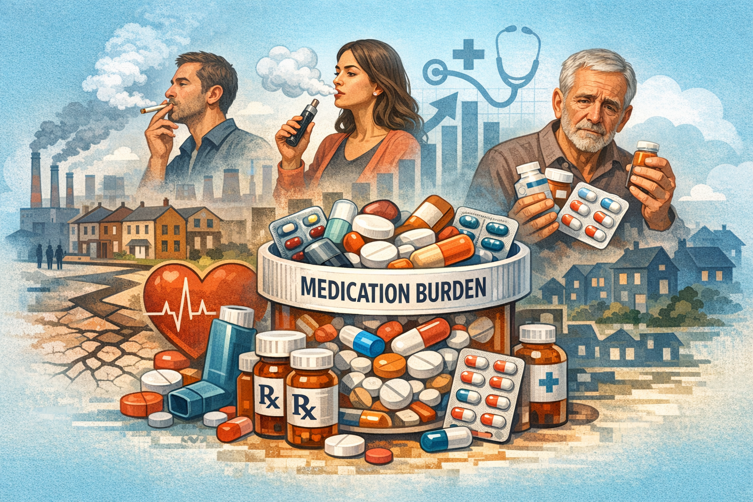 Illustration depicting medication burden among smokers, vapers, and ex-smokers